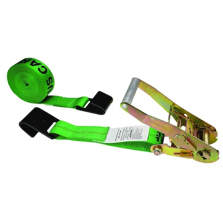 Us Cargo Control 2" x 18' Green Ratchet Strap w/ Black Flat Hook 5018FH-GRN